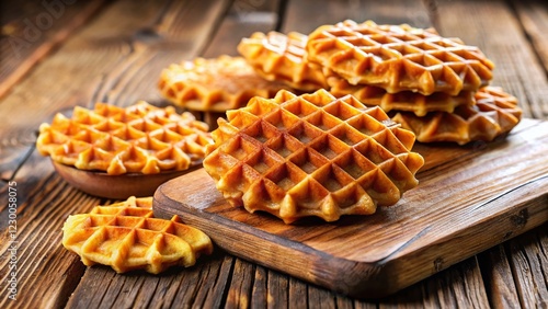 Crispy Golden Kue Semprong, Traditional Indonesian Waffle Egg Rolls, Close-Up Shot photo