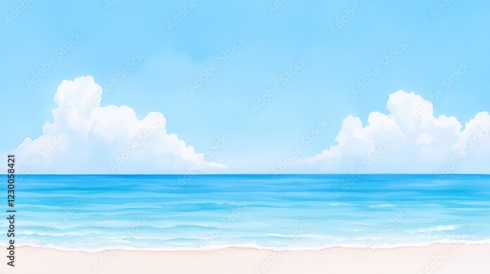 Lively Ocean Breeze, vibrant watercolor illustration capturing the essence of a gentle sea breeze, evoking joy and freshness, ideal for summer decor and stationery. Lively Ocean Breeze, vibrant watercolor illustration capturing the essence of a gentle sea breeze, evoking joy and freshness, ideal for summer decor and stationery.