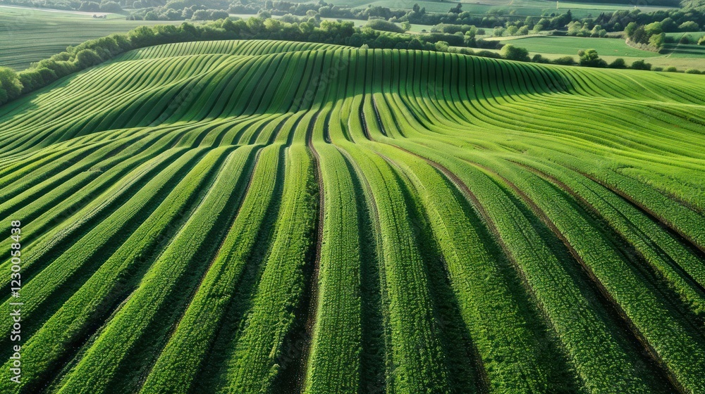 Lush Green Rolling Hills with Wavy Patterns Under Bright Blue Sky, Perfect for Nature Themes Lush Green Rolling Hills with Wavy Patterns Under Bright Blue Sky, Perfect for Nature Themes