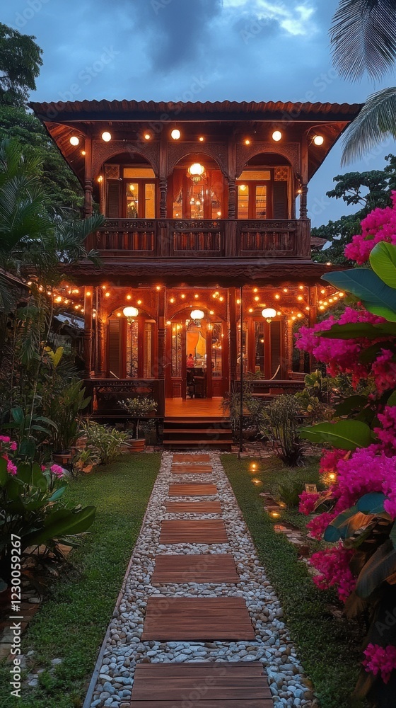 Illuminated Malay House Garden Path Festive Lights Illuminated Malay House Garden Path Festive Lights