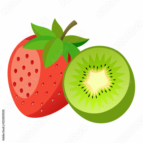 Fresh kiwi and strawberry isolated on white background. Fresh Kiwi and Strawberry Illustration - Perfect for Recraft.ai.