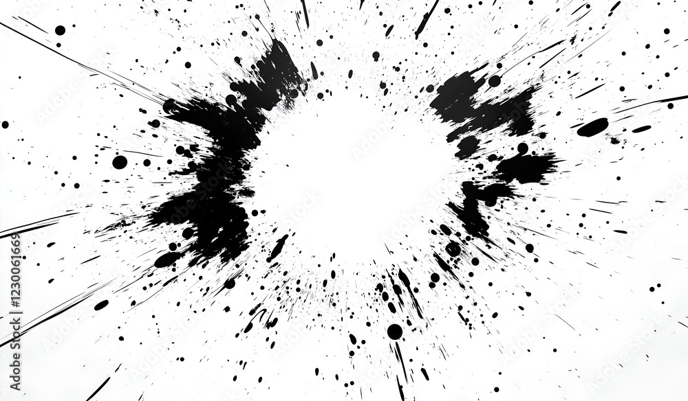 black ink splatter in the shape of an explosion, white background black ink splatter in the shape of an explosion, white background