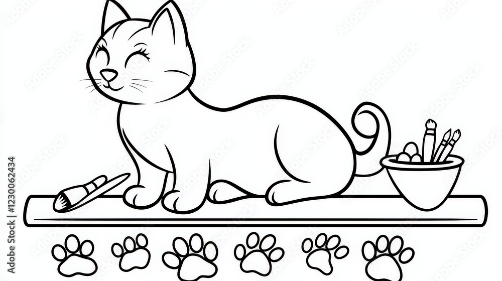 A charming coloring page featuring a cute cat with a joyful expression Perfect for creative fun, this illustration inspires artistic expression in both children and adults, Outline A charming coloring page featuring a cute cat with a joyful expression Perfect for creative fun, this illustration inspires artistic expression in both children and adults, Outline