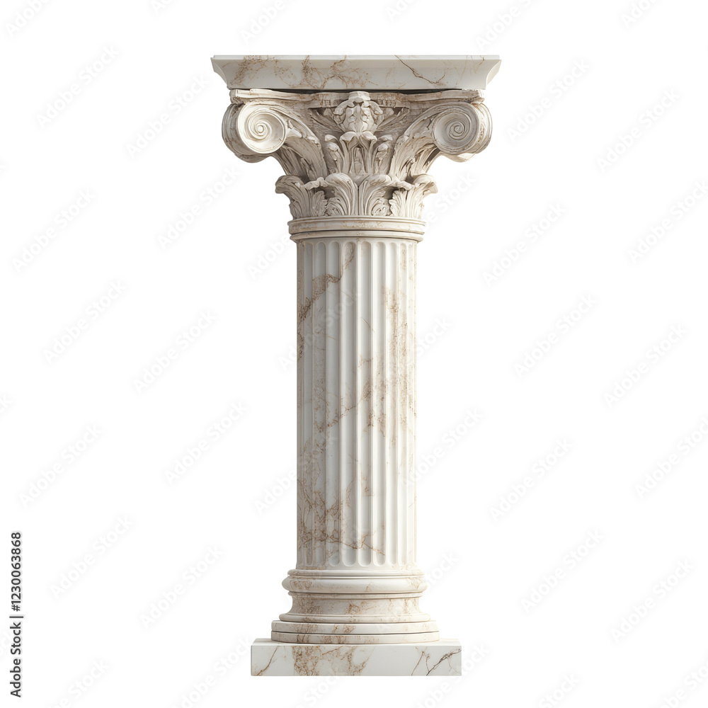 A detailed, classical marble column featuring fluted shafts and ornate Corinthian capitals. A detailed, classical marble column featuring fluted shafts and ornate Corinthian capitals.