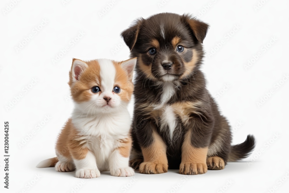 there are two small dogs and a cat sitting together there are two small dogs and a cat sitting together