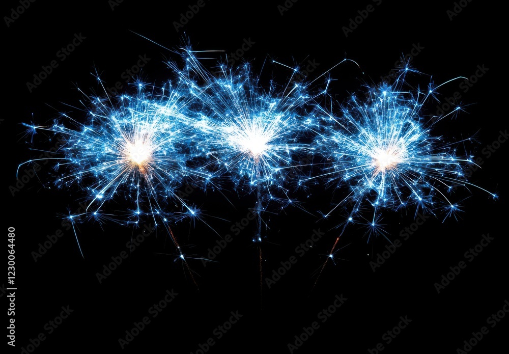 Sparkling Blue Fireworks Display with Bright Sparks and Glowing Trails Against Black Background for Festive Celebrations, Parties, and Events Sparkling Blue Fireworks Display with Bright Sparks and Glowing Trails Against Black Background for Festive Celebrations, Parties, and Events