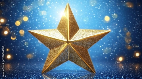Golden star icon glimmers against blue at music awards, symbolizing subtle brilliance representing excellence in the music industry.
