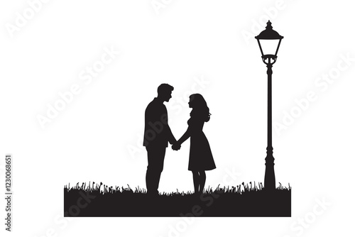 Romantic Couple Holding Hands Silhouette Silhouette of Lovers in the Park