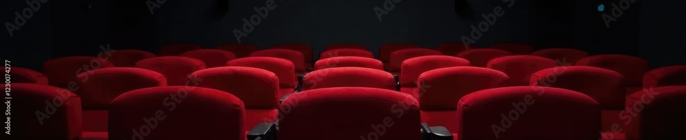 Obraz premium Single empty red theater seat against a black wall, seat, empty, desolation