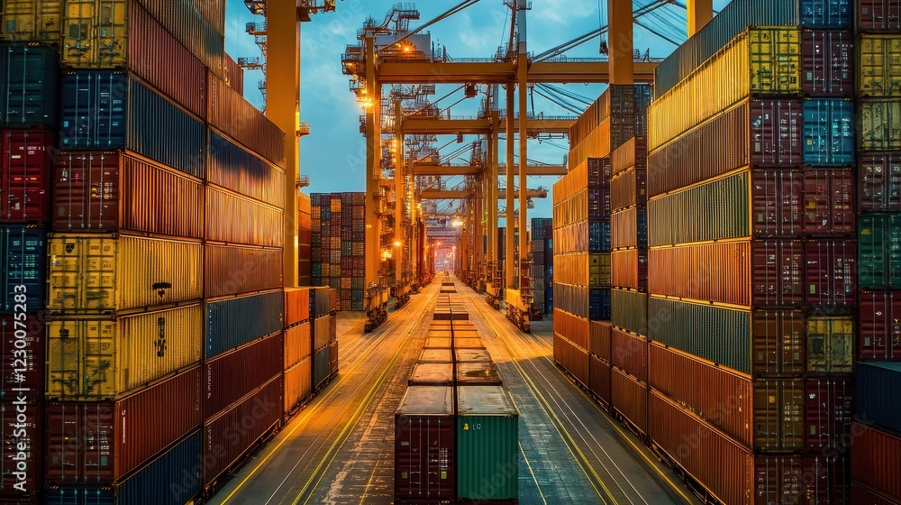 Fototapeta premium Industrial Supply Chain System with Container Shipments at Dusk