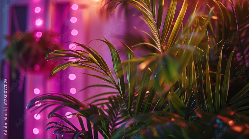 custom made wallpaper toronto digitalLush green plants illuminated by colorful lights in a cozy indoor setting creating a vibrant atmosphere