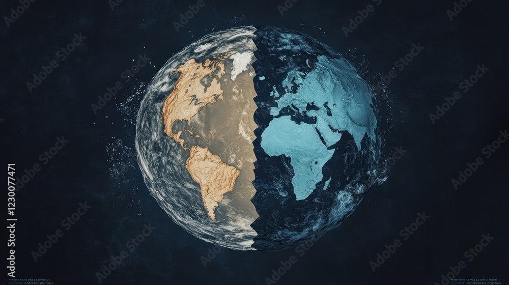 Fototapeta premium Educational infographic comparing Earth's water distribution between oceans, ice caps, and freshwater sources