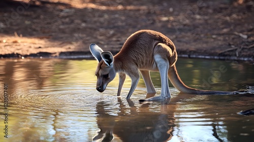 Kangaroo View of a drinking water from a lake
