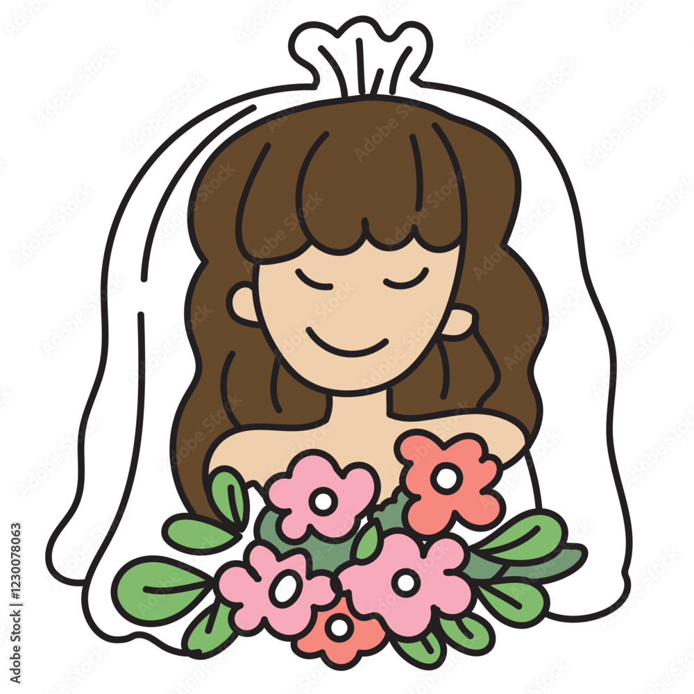Bride holding flower. vector doodle illustration Bride holding flower. vector doodle illustration
