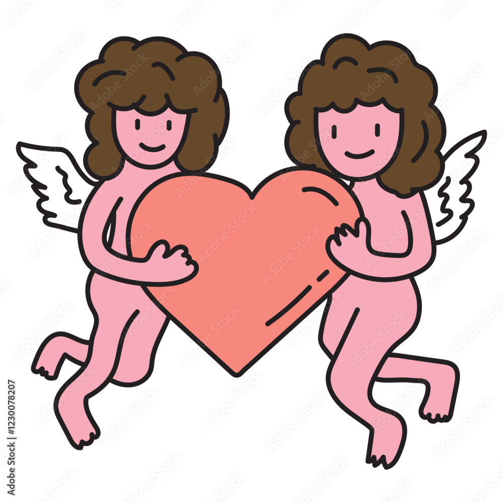 cupids holding heart. vector doodle illustration cupids holding heart. vector doodle illustration