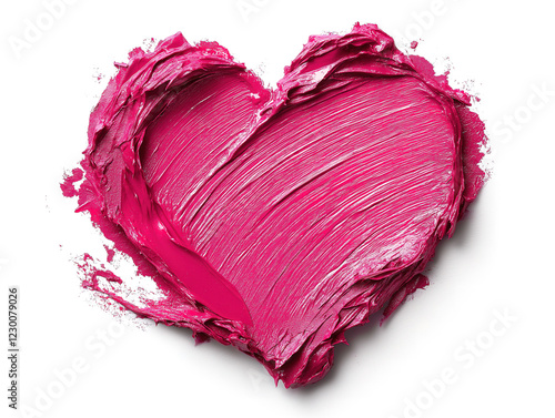 Heart-shaped shimmer texture of pink lipstick isolated on white background for beauty products photo