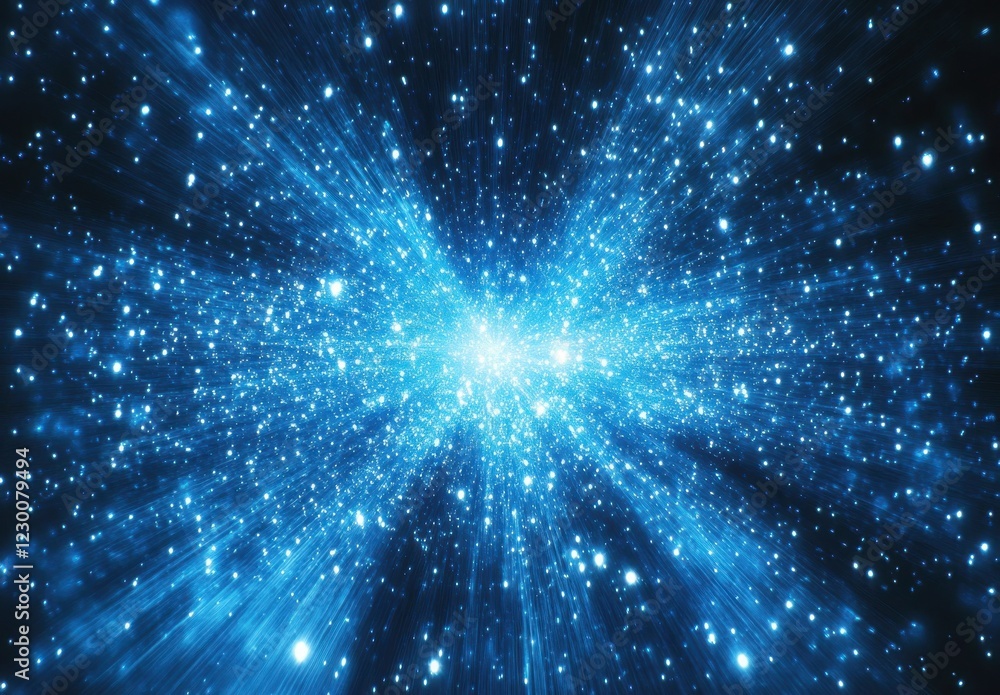 Vivid Blue Explosion of Light and Energy in a Cosmic Background with Radiating Stars and Particles Creating a Dreamlike Stellar Scene Vivid Blue Explosion of Light and Energy in a Cosmic Background with Radiating Stars and Particles Creating a Dreamlike Stellar Scene