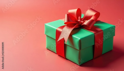 Wallpaper Mural Colorful gift box wrapped in red and green ribbon tied with a bow, festive packaging, wrapping paper Torontodigital.ca