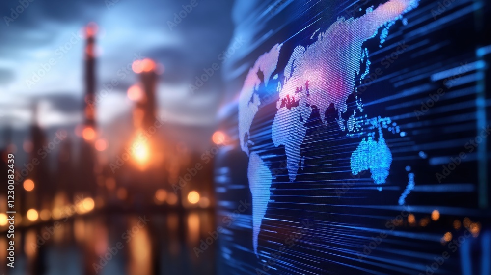 Fototapeta premium Global industrial expansion innovative technology urban environment digital representation high-contrast viewpoint