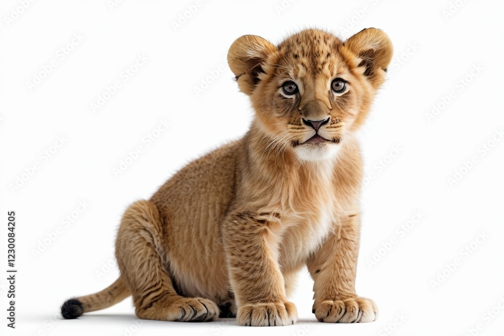 Obraz premium there is a small lion cub sitting on the floor looking at the camera