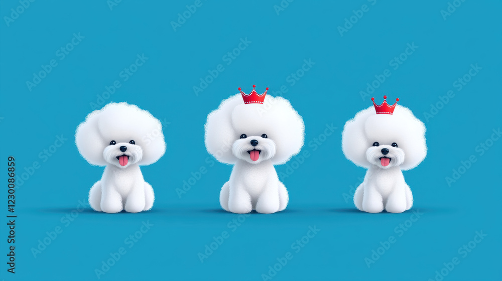 Poodle illustration, Poodles wearing crowns, exuding regal elegance in a high-fidelity image. Poodle illustration, Poodles wearing crowns, exuding regal elegance in a high-fidelity image.