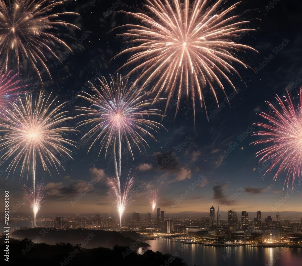 Spectacular display of fireworks lighting up the sky, explosive, show Spectacular display of fireworks lighting up the sky, explosive, show