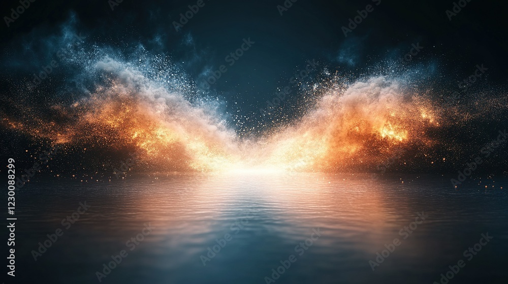 Naklejka premium Quantum Decoherence Dynamics, vibrant light beams in motion, exploring quantum computing concepts through scientific artistry