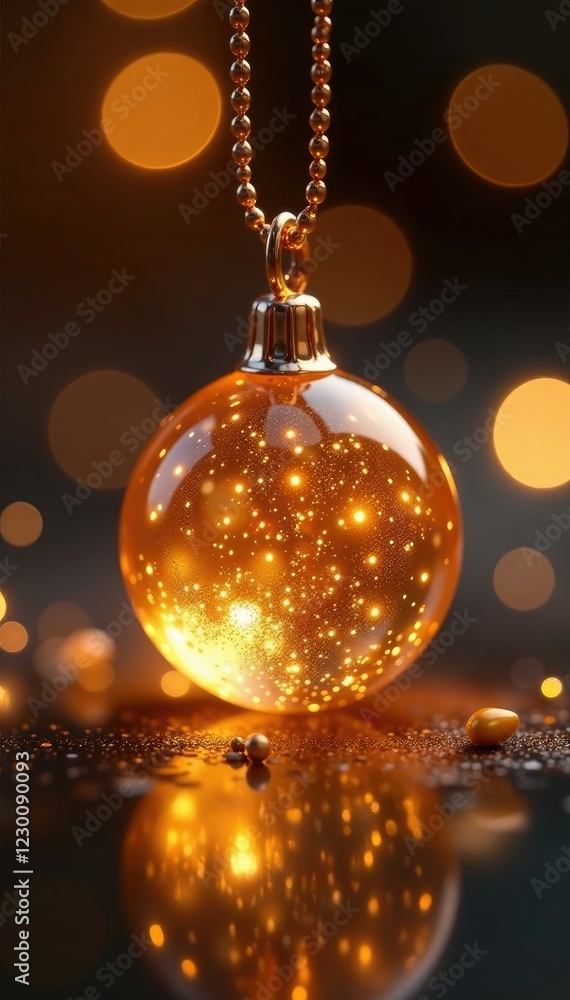 Sparkling golden glass ball pendant shining with soft warm glow, sparkles, shiny, Sparkling golden glass ball pendant shining with soft warm glow, sparkles, shiny,