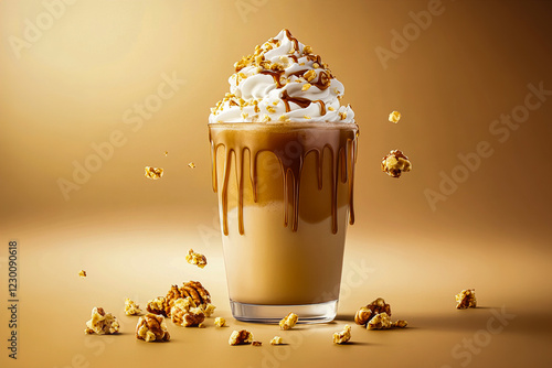 Luxurious Caramel Protein Shake with Smooth Texture and Rich Toppings in Studio Lighting photo