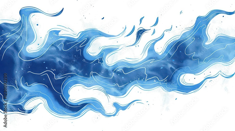 Fototapeta premium Vibrant flowing blue water illustration with dynamic waves and fluid motion, ideal for backgrounds