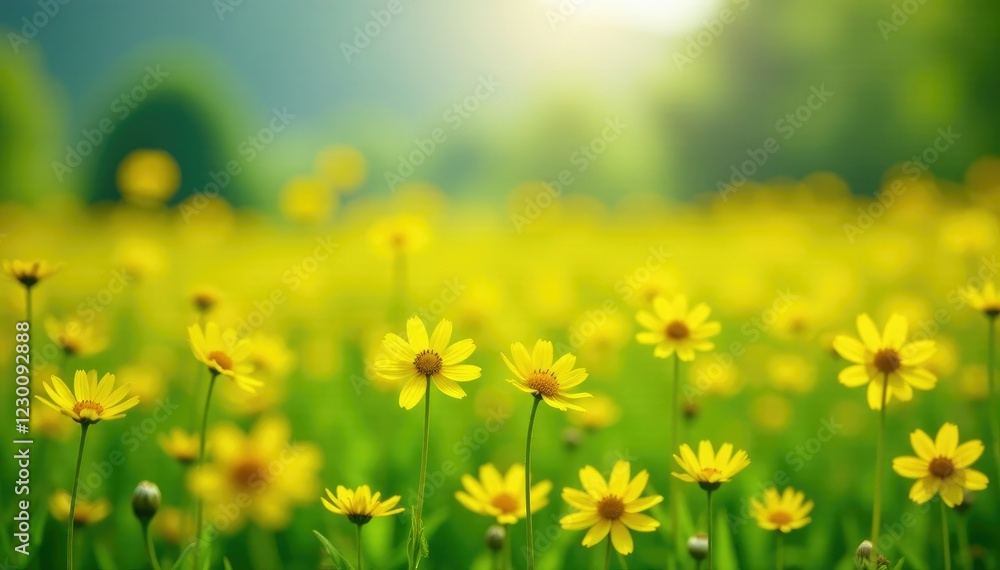 A field of bright yellow wildflowers dances in the spring breeze, blossoms, wildflower A field of bright yellow wildflowers dances in the spring breeze, blossoms, wildflower
