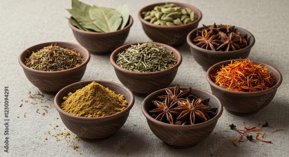 A Vibrant Selection of Natural Spices and Traditional Seasonings, Featuring Rich Aromas and Bold Flavors to Elevate Authentic Culinary Dishes with a Touch of Heritage A Vibrant Selection of Natural Spices and Traditional Seasonings, Featuring Rich Aromas and Bold Flavors to Elevate Authentic Culinary Dishes with a Touch of Heritage