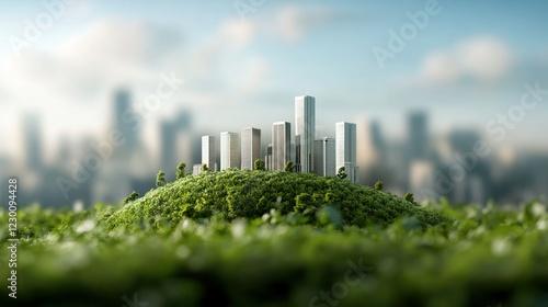 Innovative urban landscape featuring sustainable architecture, vibrant greenery, modern design, and advanced technology for a smart future