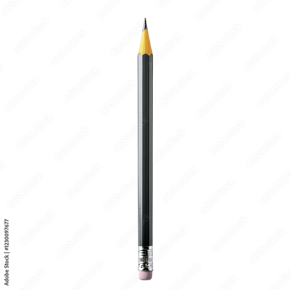 Black pencil with yellow tip and silver base on white isolated background Black pencil with yellow tip and silver base on white isolated background