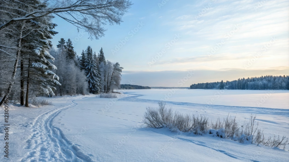 Serene snow-covered landscape with a vast empty space for photography, blank canvas, cold weather, open space, stillness Serene snow-covered landscape with a vast empty space for photography, blank canvas, cold weather, open space, stillness