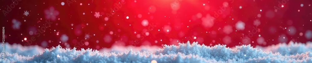 Frosty landscape with snowflakes falling on a red background, winter, frost, cold weather Frosty landscape with snowflakes falling on a red background, winter, frost, cold weather
