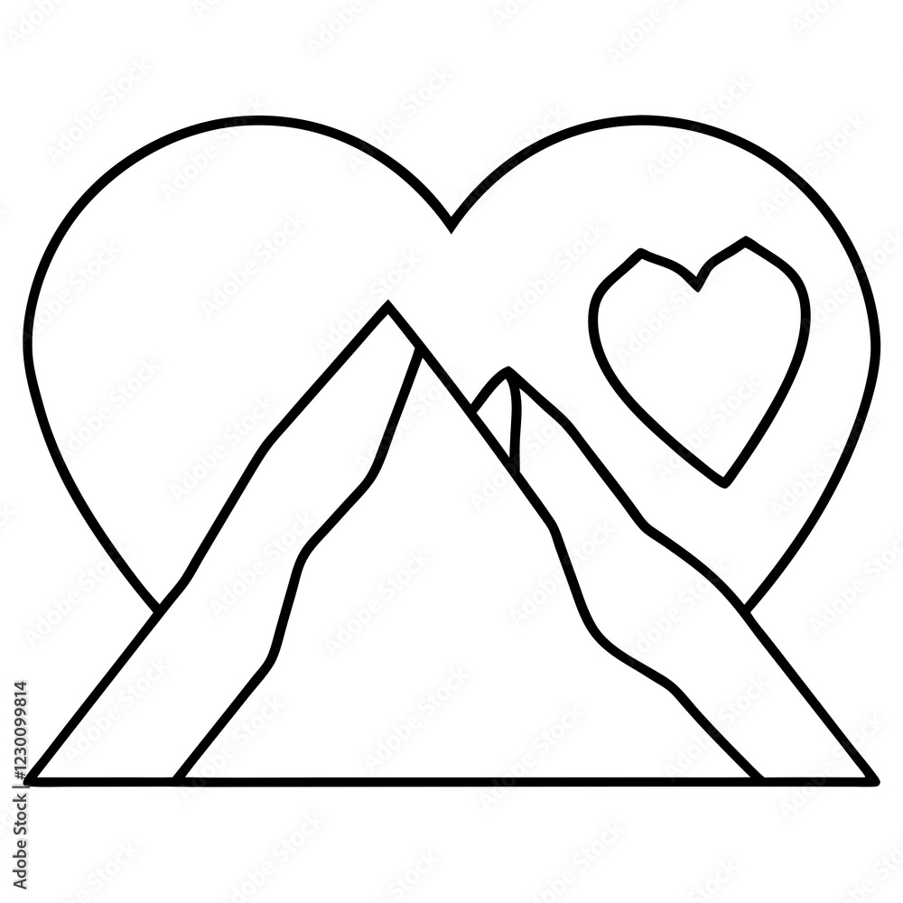Minimalist Mountain and Heart Line Drawing Minimalist Mountain and Heart Line Drawing