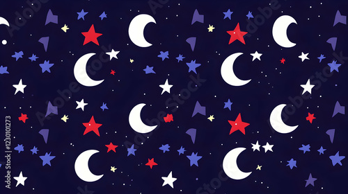 Night sky pattern  stars  moon  textile design