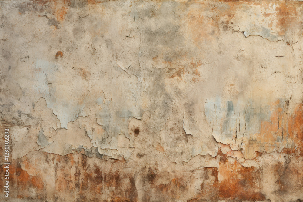 Fototapeta premium Ancient wall with rough cracked paint, old fresco as abstract texture background, concept of vintage
