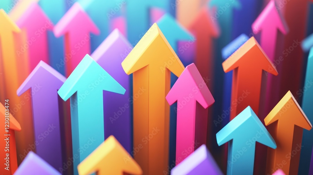 Colorful upward arrows, growth concept, business success background Colorful upward arrows, growth concept, business success background
