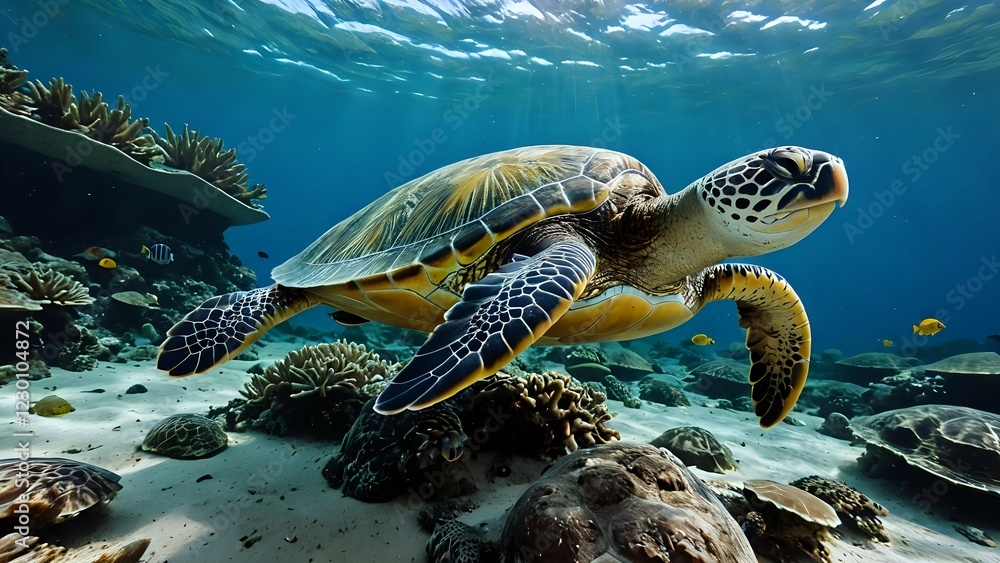 Fototapeta premium turtle swimming in the water navigating the sea