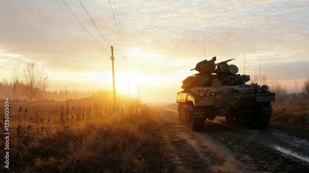 Fototapeta premium Military Units in Misty Ruins at Dawn