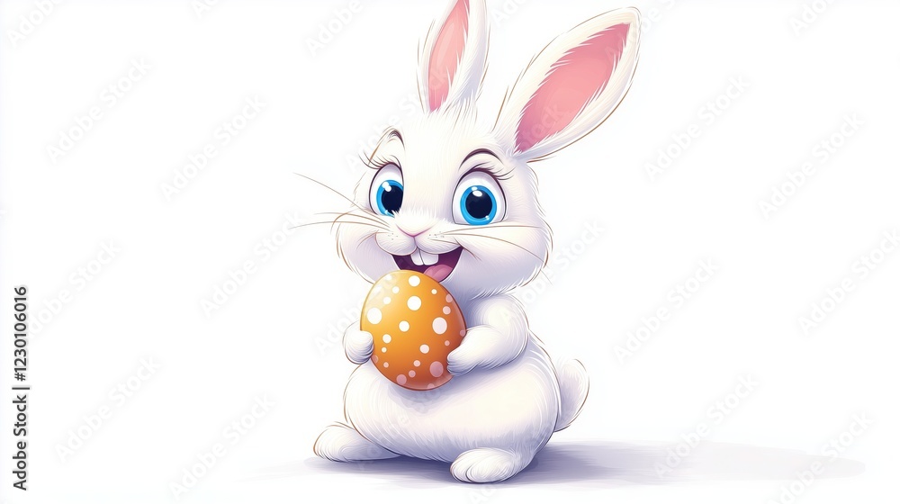 Fototapeta premium Playful Cartoon Bunny with a Colorful Easter Egg in Hand