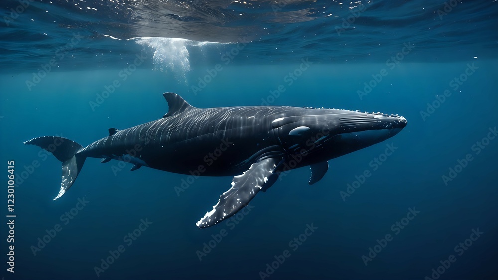 Fototapeta premium whale swimming in the water sailing the sea