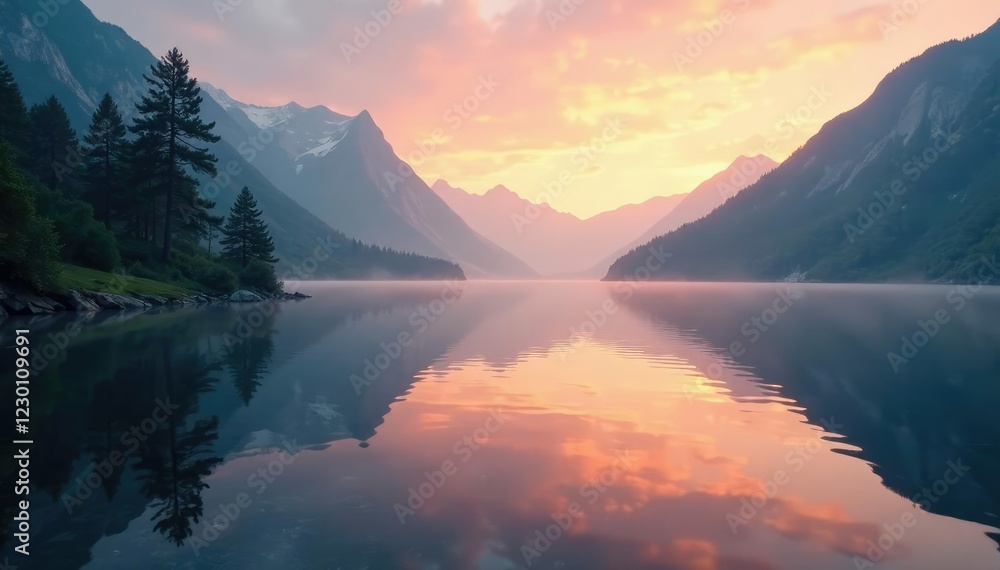 A serene and peaceful lake at dawn with soft light and reflections, lake, serenity A serene and peaceful lake at dawn with soft light and reflections, lake, serenity