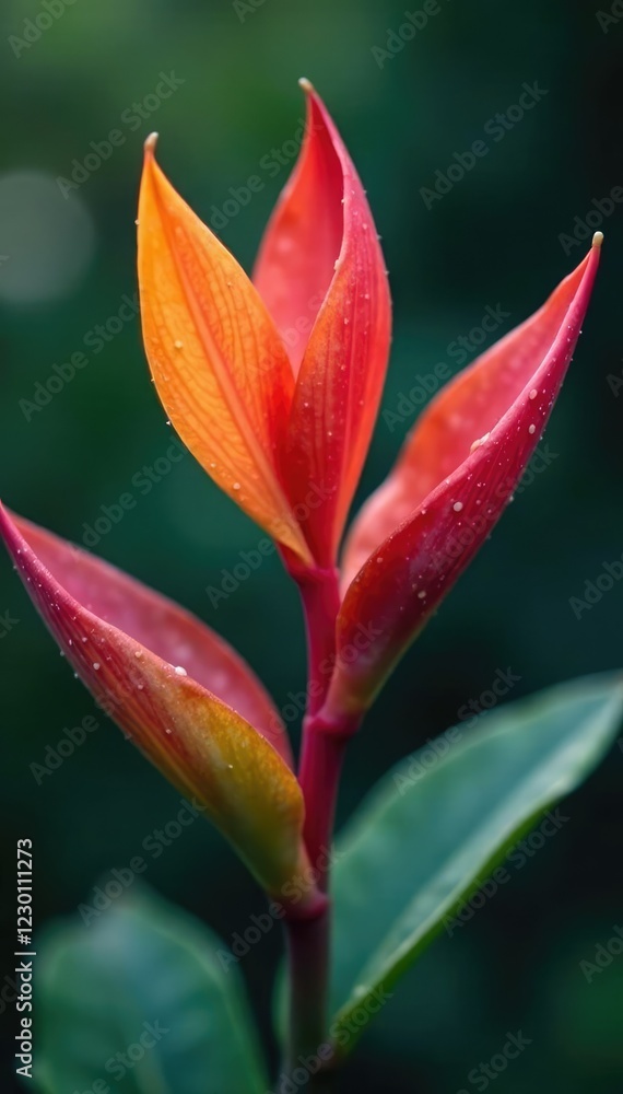 Fototapeta premium Colorful petal-like leaves unfolding from a stem, bloom, colorful plant, nature photography