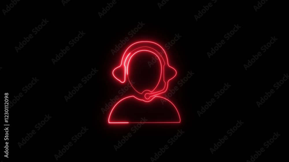 Abstract glowing neon light customer support icon.Online support service. Headphones with microphone and chat speech bubble. Motion graphics. Abstract glowing neon light customer support icon.Online support service. Headphones with microphone and chat speech bubble. Motion graphics.