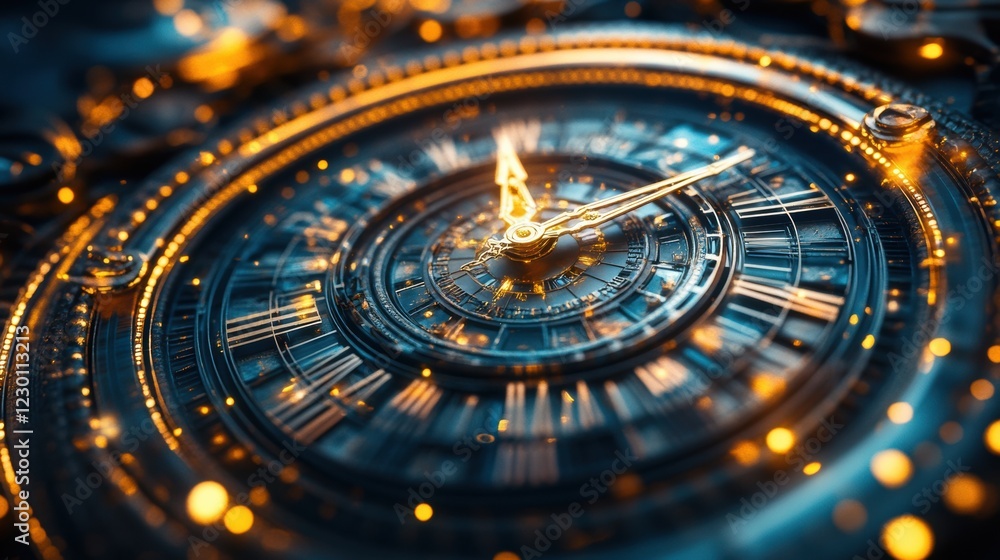 Futuristic Clock 2025 Time Success Luxury Gold Blue Metal Gears Abstract Background Futuristic Clock 2025 Time Success Luxury Gold Blue Metal Gears Abstract Background