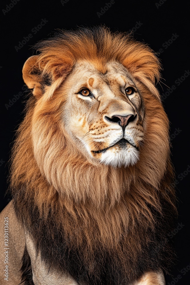 A striking close-up of a lion's face with an expressive gaze. A striking close-up of a lion's face with an expressive gaze.