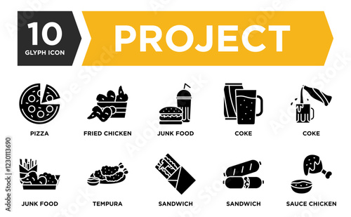 fast food icon collection set. containing design pizza,fried chicken,junk food,coke,sandwich
